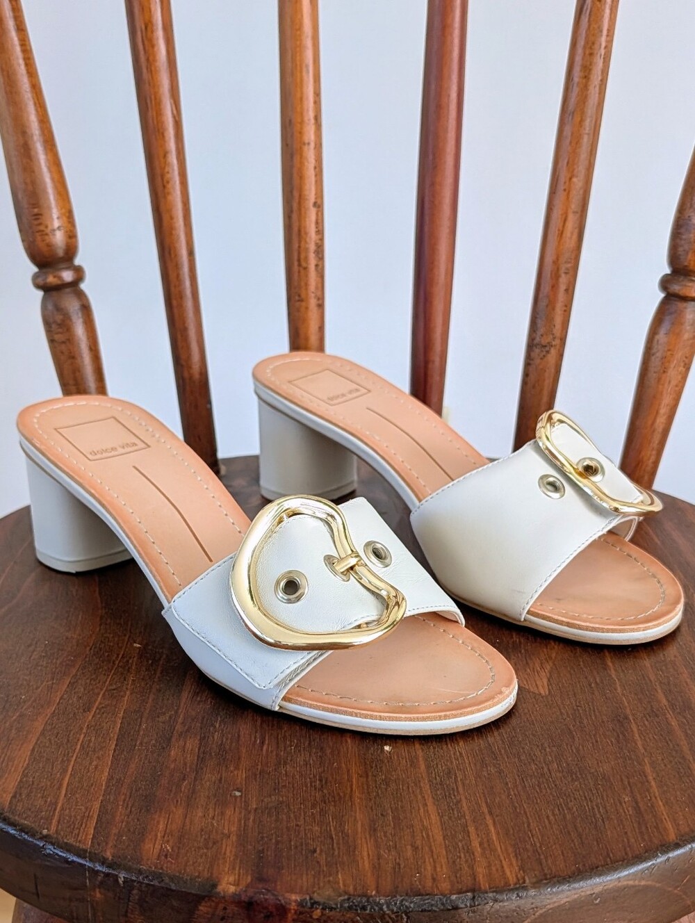 Dolce Vita Leather Buckle Heeled Sandal Shoes- 8